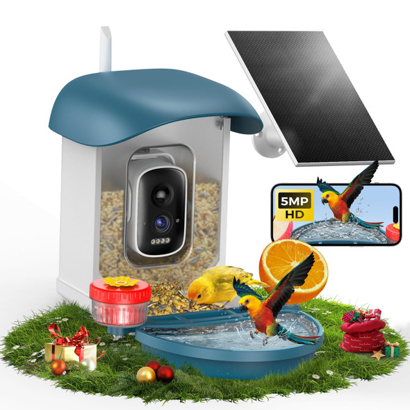 LOATOS BIRD FEEDER WITH CAMERA 5MP LIVE VIDEO SOLAR POWERED TV-D10 - BLUE