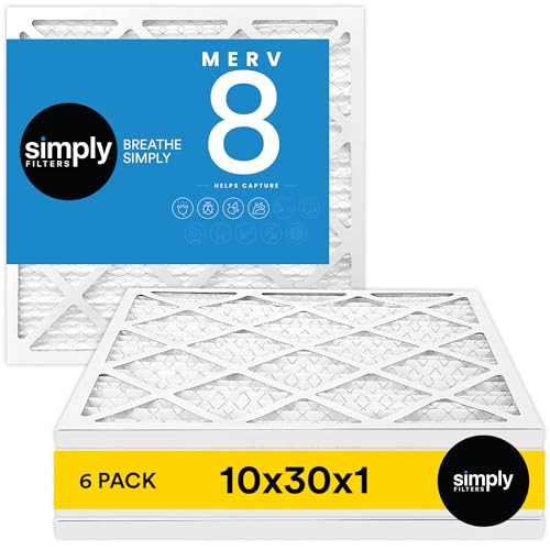 SIMPLY 10X30X1 AIR FILTER MERV 8 6 PACK HVAC SF10X30X1-MERV8-6PK - WHITE New