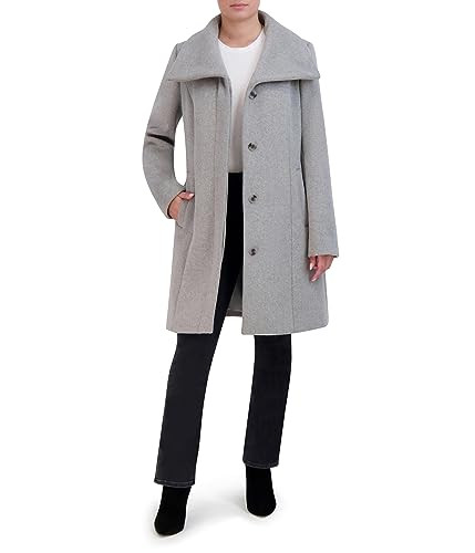 353SY221 COLE HAAN CONVERTIBLE COLLAR BUTTON UP COAT WOMEN 4 LIGHT GRAY New