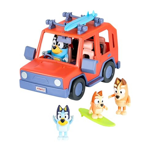 Bluey Heeler 4WD Family Toddler Toy Car with 4 Figures, Surfboards and Sticker New