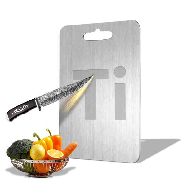 QIANYING TITANIUM CUTTING BOARD - 100% PURE, 14.2"L X 9.8"W - SILVER New