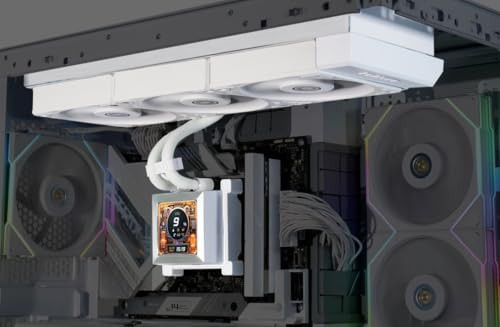 LIAN LI 360 AIO, PRE-INSTALLED 3 X 28MM FAN, SIDE-MOUNTED, HSLCD36SW - WHITE