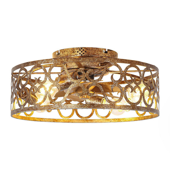 PARROT UNCLE 18" VINTAGE INDUSTRIAL FLUSH MOUNT CEILING APP - DISTRESSED GOLD New