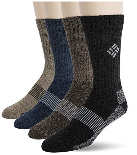 COLUMBIA MEN'S MOISTURE CONTROL CREW SOCKS 6-12 (4 PAIRS) - MULTI COLOR New