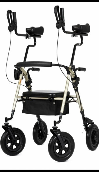 ELENKER ALL-TERRAIN UPRIGHT ROLLATOR WALKER  PADDED SEAT 10" WHEELS  - CHAMPAGNE