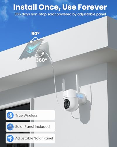 VIZIUUY SOLAR SECURITY CAMERAS WIRELESS 3MP PAN TILT 360°WIFI VZ-3PT2 - WHITE