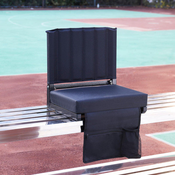 SWEET HOME COLLECTION GRANDSTAND CHAIR FOLDING STADIUM SEAT WITH BACK - BLACK