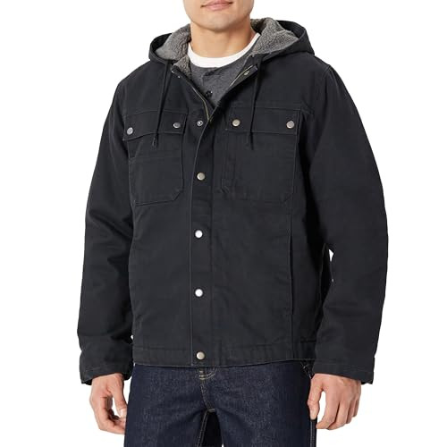 AMAZON BASICS MEN'S INSULATED RELAXED FIT HOODED WORKWEAR JACKET LARGE - BLACK New