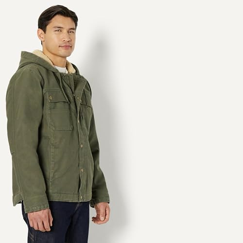 AMAZON BASICS INSULATED RELAXED FIT HOODED WORKWEAR JACKET MEN'S OLIVE LARGE New
