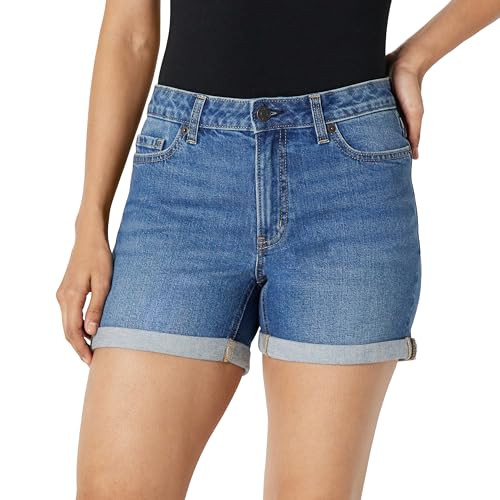 AMAZON ESSENTIALS WOMEN'S MEDIUM STRETCH SLIM-FIT MID-RISE 4“ JEAN SHORT -SIZE 4