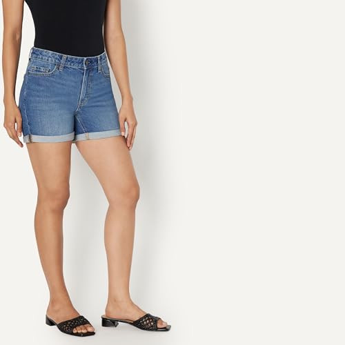 AMAZON ESSENTIALS WOMEN'S MEDIUM STRETCH SLIM-FIT MID-RISE 4“ JEAN SHORT -SIZE 4