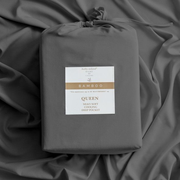 KATHY IRELAND BAMBOO COOLING 6 PIECE SHEET SET DEEP POCKETS - QUEEN - CHARCOAL New