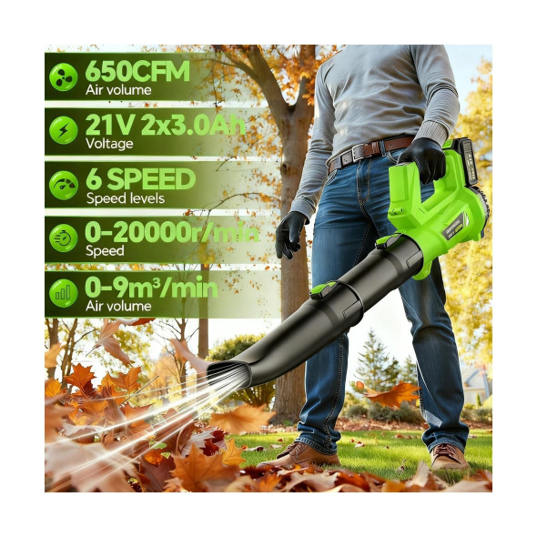 ELRINA LEAF BLOWER CORDLESS WITH 2 X 3.0AH BATTERIES AND CHARGER - GREEN