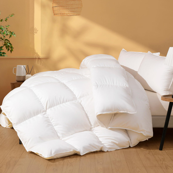 DOWNSTORIA FEATHER DOWN FIBER COMFORTER KING SIZE ULTRA SOFT FABRIC - WHITE