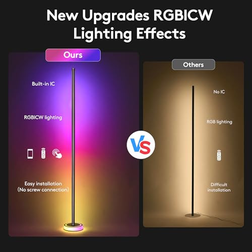 59" Smart LED Corner Floor Lamp, RGBICW Color Changing Ambient Lighting - BLACK