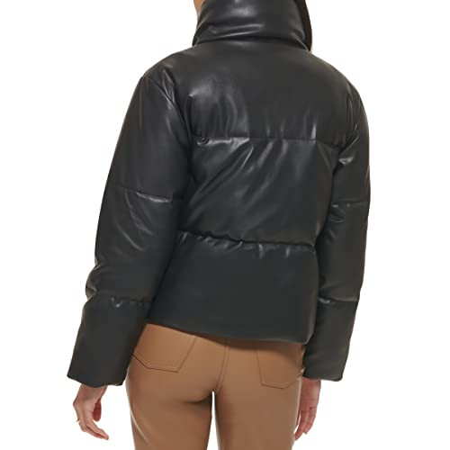 LEVI'S WOMEN'S VEGAN LEATHER QUILTED SHORT PUFFER JACKET - WOMEN M - BLACK New