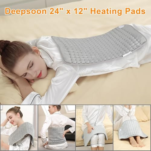 Deepsoon Heating Electric Heating Pad, 24x12 Inch, TK-HP2412N - Light Gray