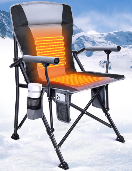 DOCUSVECT HEATED CAMPING CHAIR BACK SEAT 3 HEAT LEVELS FOLDING CHAIR - GRAY