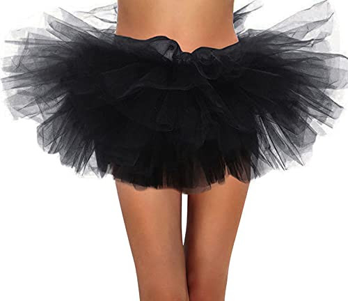88-B16030008-01-BLK-OS Simplicity Women's Classic 5 Layered Tulle Tutu Skirt