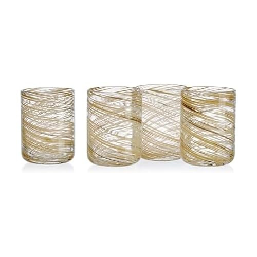 MIKASA COLOR SWIRL HONEY SET OF 4 DOUBLE OLD FASHION DRINKING GLASSES - GOLD