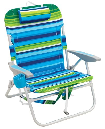 RIO BEACH WIDE BIG BOY 4-POSITION BACKPACK BEACH CHAIR WITH PILLOW STRIPE