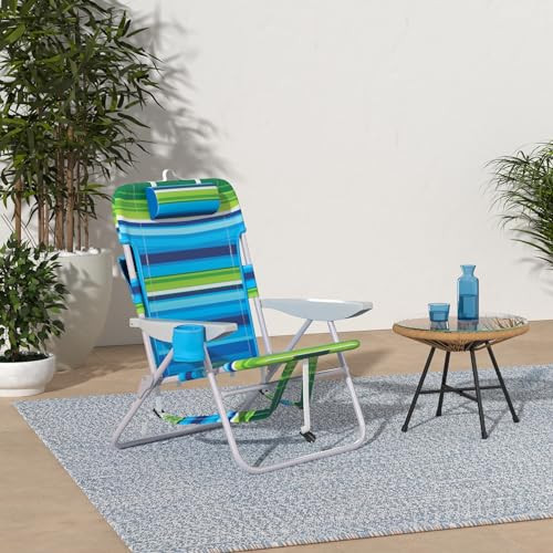 RIO BEACH WIDE BIG BOY 4-POSITION BACKPACK BEACH CHAIR WITH PILLOW STRIPE