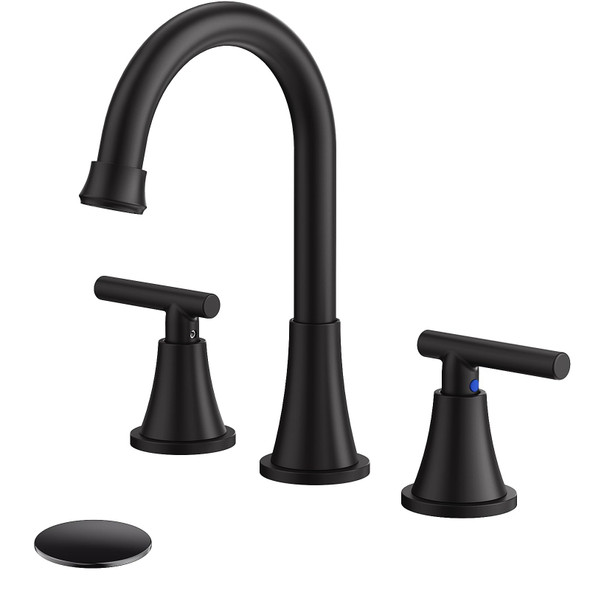 Hurran Bathroom Sink Faucet 3 Hole Pop-up Drain Supply, BKTK0006 - Matte Black