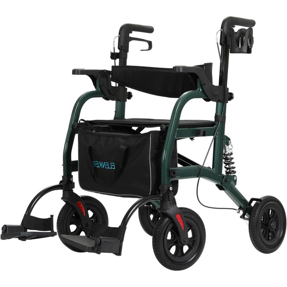 ELENKER 2-IN-1 SHOCK-ABSORBING ROLLATOR WALKER 10” WHEELS - GREEN