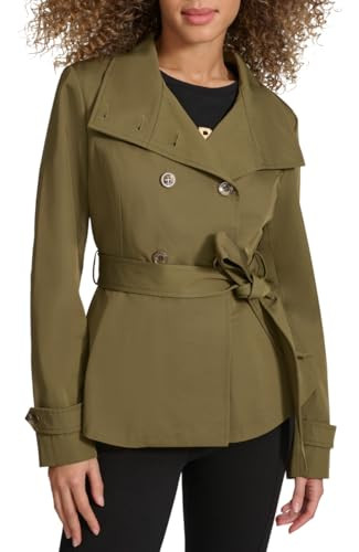 LWQMP374 KARL LAGERFELD WOMEN'S SHORT PEPLUM TRENCH COAT SIZE WOMEN XL OLIVE New
