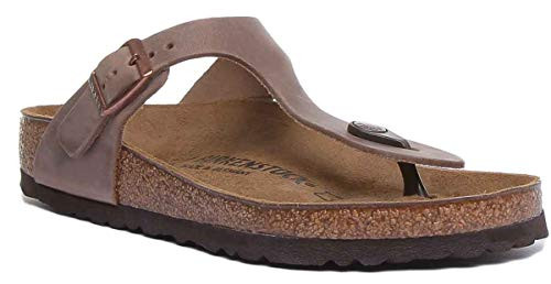 BIRKENSTOCK GIZEH GREASED LEATHER, WOMEN'S SANDALS, BROWN, 5 UK (7 US) New