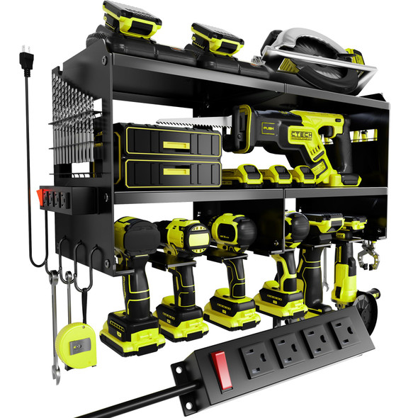 SPAMPUR POWER TOOL ORGANIZER WALL MOUNT, 3 LAYER HEAVY DUTY - BLACK New