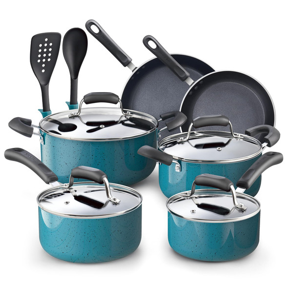 Cook N Home Pots and Pans Nonstick Cookware Set 12-Piece 02588-12P - Turquoise