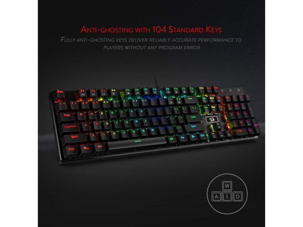 Redragon K556 RGB LED Backlit Wired Mechanical Gaming Keyboard, Aluminum Base,