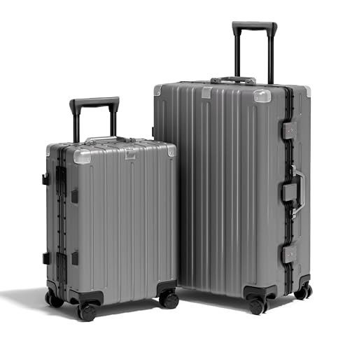 KRUTE ZIPPERLESS LUGGAGE SETS 2 PIECES 20/28in ALUMINUM FRAME KT8888-U-2P - GRAY