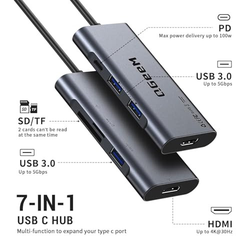 QGEEM USB C HUB QGEEM USB 4K TO HDMI ADAPTER 7 IN 1 USB-C DONGLE WITH 100W PD New