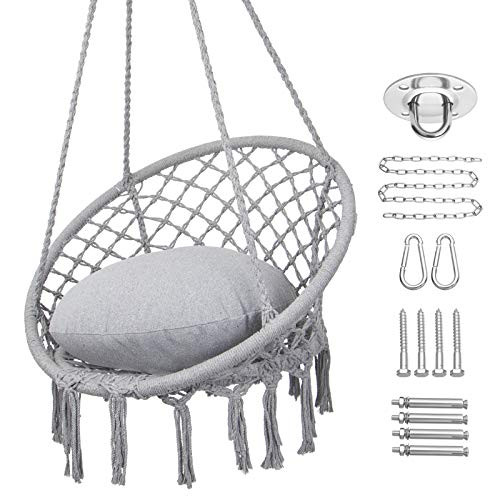 Y- STOP HAMMOCK CHAIR MACRAME SWING MAX 330 LBS HANGING COTTON ROPE - GRAY New
