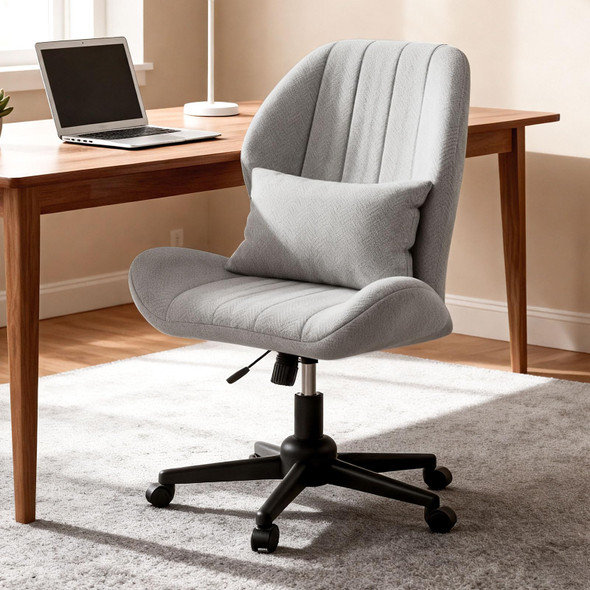 ZZW Criss Cross Chair with Wheels Wide Cross Legged Office Chair Light Gray
