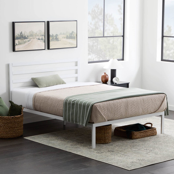 EDENBROOK CASSIDY METAL PLATFORM BED FRAME W/ HEADBOARD BOX SPRING NOT REQUIRED