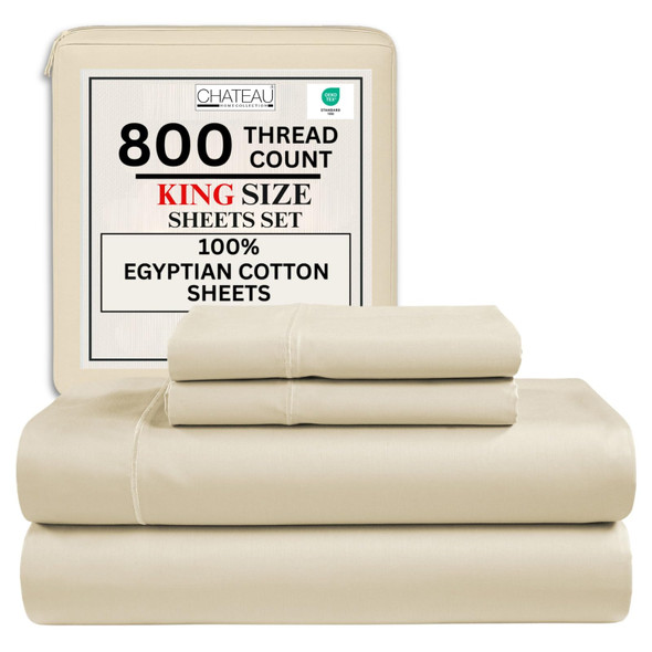 Kenton Home 4 Piece Cotton King Sateen Weave Bed Sheet Set Ivory