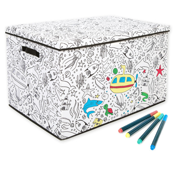 Nautica Kid's Large Coloring Lidded Trunk Includes Removeable Divider & 4-Pack