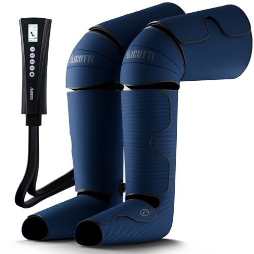 AICUTTI AIR COMPRESSION LEG MASSAGER HEAT FOR FOOT CALF KNEE THIGH - NAVY
