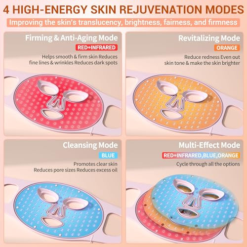 NVBOTY LED FACE MASK LIGHT THERAPY 4 MODES PORTABLE RED LIGHT THERAPY PINK