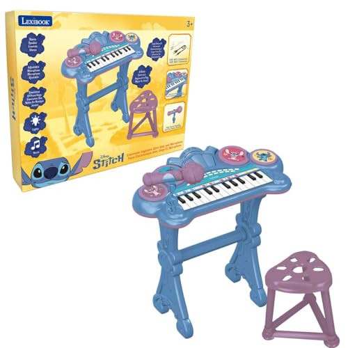 LEXIBOOK STITCH ELECTRONIC KEYBOARD WITH SEAT AND MICROPHONE CABLE, BLUE - BLUE