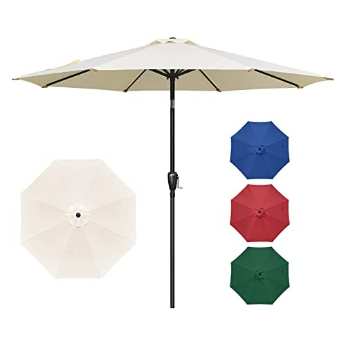 YSSOA 9' PATIO UMBRELLA OUTDOOR TABLE MARKET YARD UMBRELLA 8 STURDY RIBS, BEIGE