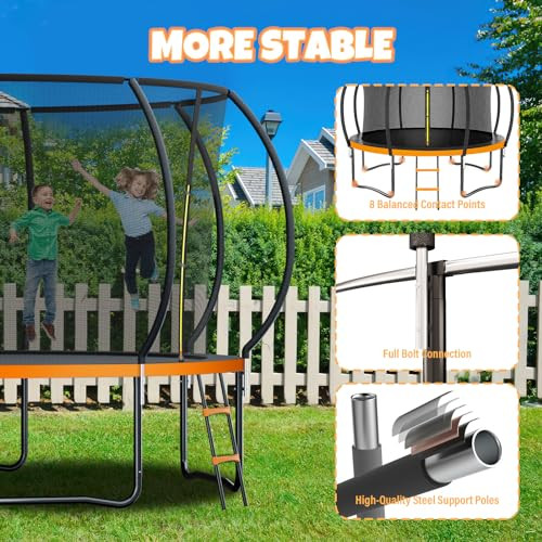 KIIVAKII TRAMPOLINE 12FT OUTDOOR KIDS ADULTS BASKETBALL HOOP - ORANGE