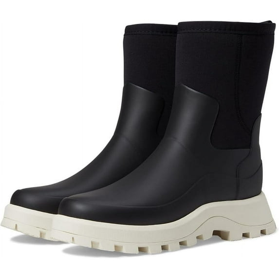 HUNTER WOMEN'S URBAN EXPLORER NEOPRENE SHORT BOOTS - SIZE: WOMEN 7 - BLACK WHITE