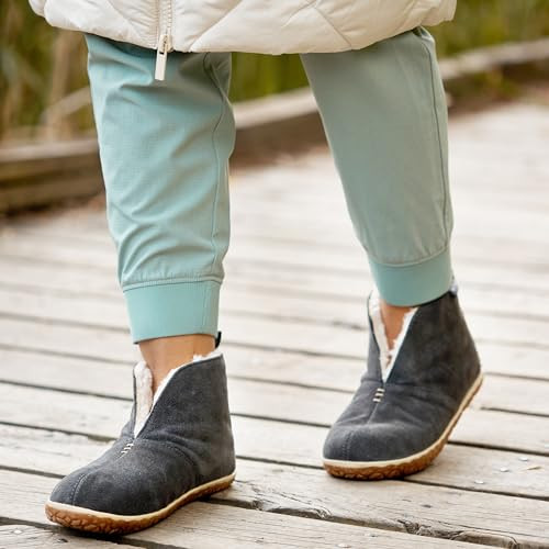 40114 MINNETONKA WOMEN'S TUCSON SUEDE PILE-LINED BOOTIE SLIPPERS - CHARCOAL - 10