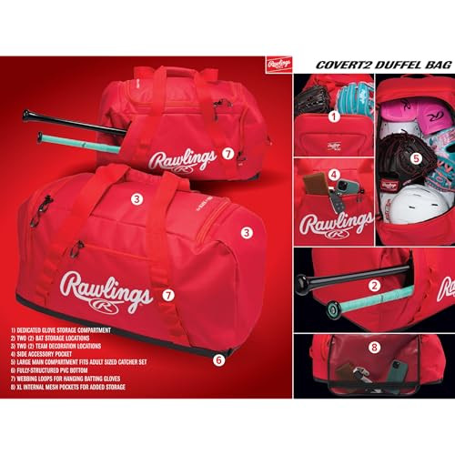 RAWLINGS COVERT2 DUFFEL EQUIPMENT BAG BASEBALL/SOFTBALL R00714529 - GRAPHITE New