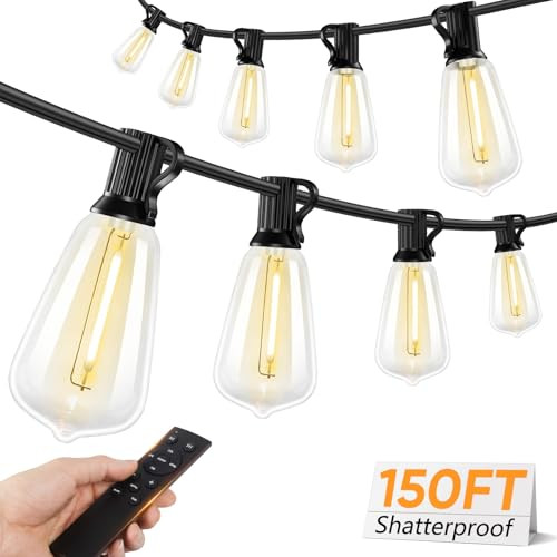 BRIGHTEVER LED OUTDOOR STRING LIGHTS, 150FT DIMMABLE PATIO LIGHTS - BLACK