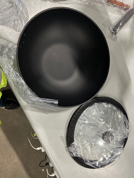 13" CARBON STEEL WOK PAN WITH LID AND SPATULA NONSTICK - BLACK